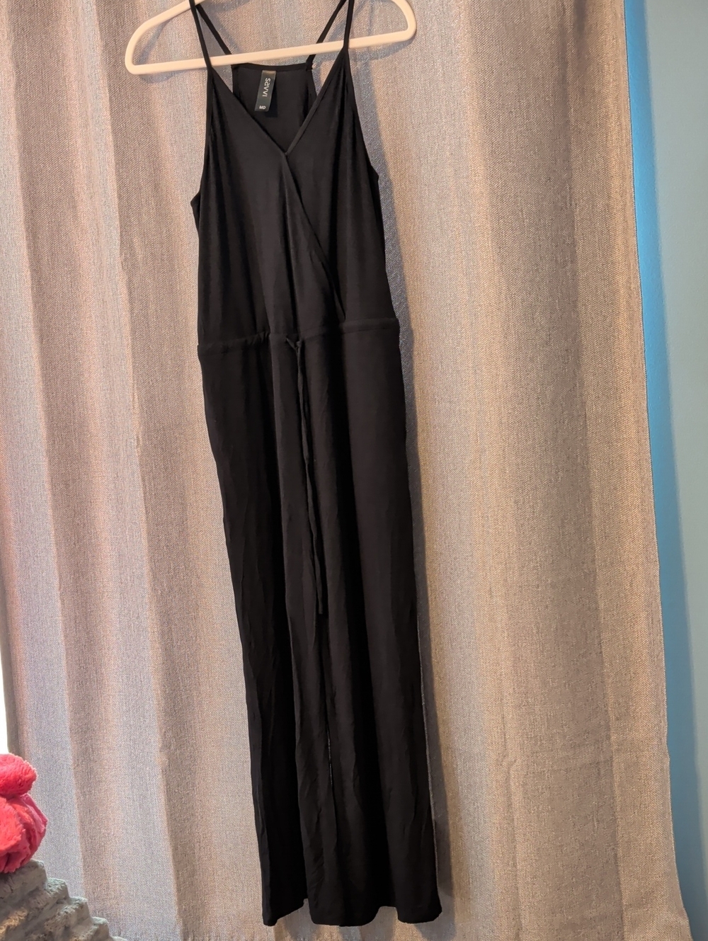 Black V-Neck Wide-Leg Jumpsuit with Drawstring Waist